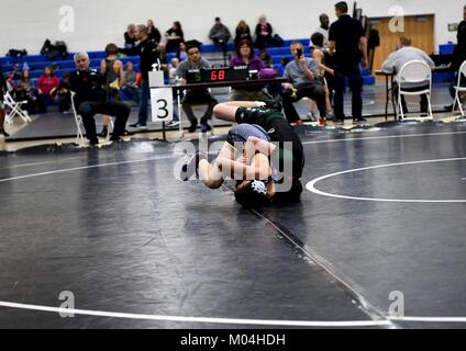 Youth Collegiate style wrestling match Stock Photo