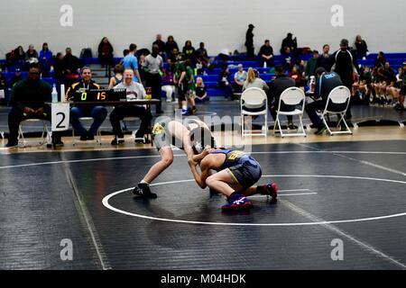 Youth Collegiate style wrestling match Stock Photo