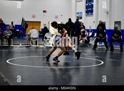 Youth Collegiate style wrestling match Stock Photo