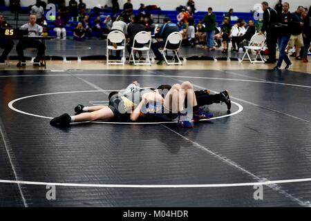 Youth Collegiate style wrestling match Stock Photo