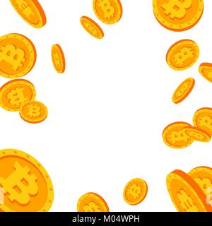 Bitcoin Falling Explosion Vector. Flat, Cartoon Gold Coins Illustration. Cryptography Finance Coin Design. Fintech Blockchain. Currency Stock Vector