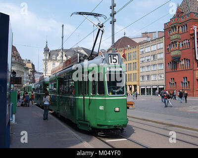 BVB Tram car 461 at Marktplatz, on line 15 towards Bruderholz in Basel, Switzerland Stock Photo