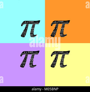 Pi symbol with the sum formula π = 3.141592653 etc inside the symbol to celebrate Pi Day and for math and science concepts. Stock Photo
