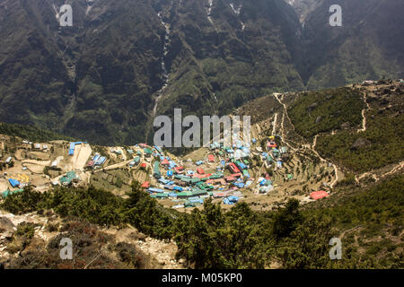 A view of Namche bazzar on the way to Everest in Nepal. Stock Photo