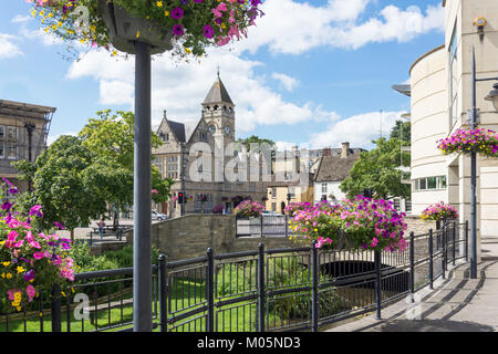 Calne Town Hall and River Marden from Beach Terrace, Calne, Wiltshire, England, United Kingdom Stock Photo