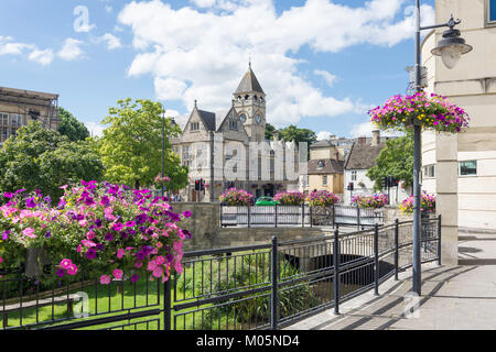 Calne Town Hall and River Marden from Beach Terrace, Calne, Wiltshire, England, United Kingdom Stock Photo