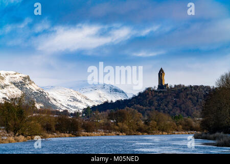 View of Wallace Monument from along the River Forth in Stirling , Scotland, United Kingdom Stock Photo