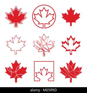 A set of nine unique maple leaf designs. These custom Canadian graphics are available in vector format. Stock Vector