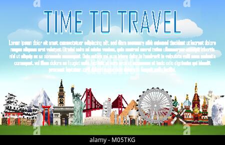 time to travel with world landmark vector Stock Vector