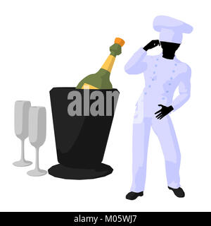 African american chef and champagne silhouette on a white background Stock Photo