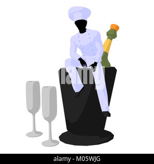 African american chef and champagne silhouette on a white background Stock Photo