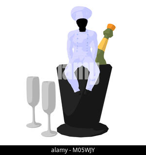 African american chef and champagne silhouette on a white background Stock Photo