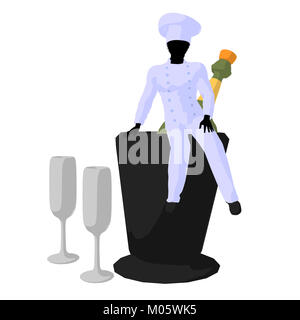 African american chef and champagne silhouette on a white background Stock Photo