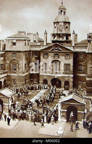 An early sepia postcard showing the changing of the Royal guard at Whitehall, London (circa 1930's/40's?) Stock Photo