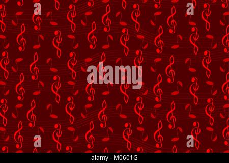 Musical pattern with notes, Music vector pattern - red Stock Vector