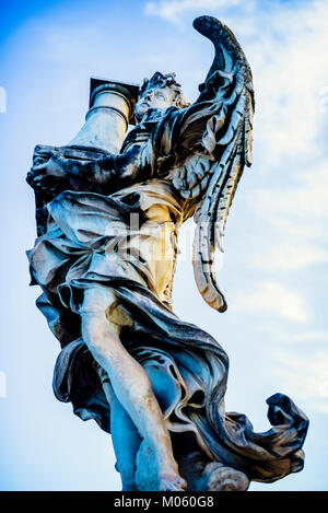 Italy, Rome, Castel Sant'Angelo, statue of Angelo with column, sculptor Antonio Raggi, inscription 'Tronus meus in columna' Stock Photo