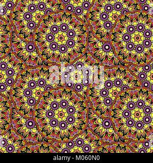 Seamless repeating pattern of colored mandalas Stock Photo