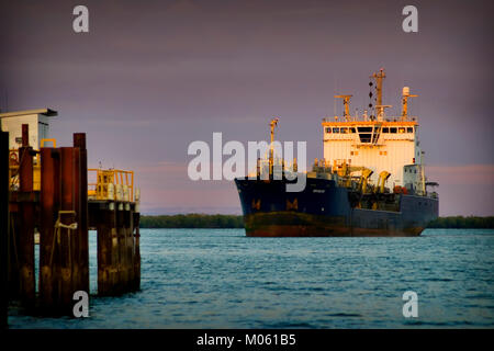 Cargo ship departing Port of Karumba, North queensland Stock Photo