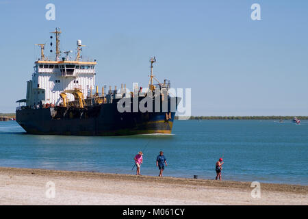 Cargo ship departing Port of Karumba, North queensland Stock Photo