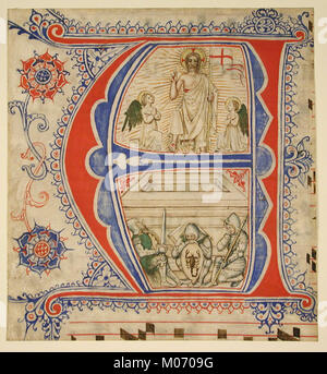 Manuscript Leaf Showing an Illuminated Initial A and The Resurrection MET tem2321-5 Stock Photo