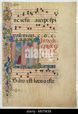 Manuscript Leaf with the Dedication of a Church in an Initial T, from a Gradual MET DP165003 Stock Photo