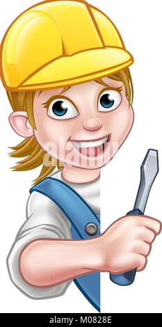 Electrician Builder Woman Cartoon Character Stock Vector