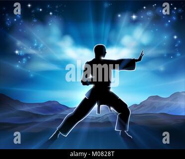 Karate Kung Fu Man Silhouette Concept Stock Vector