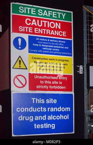 health and safety warning sign ol random drug and alcohol testing at construction site united kingdom Stock Photo