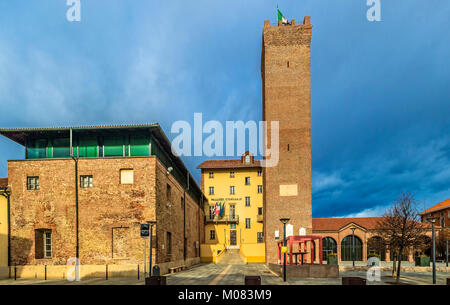 Italy Turin Leinì Piazza Vittorio Emanuele  - Civic Tower and City Hall Stock Photo