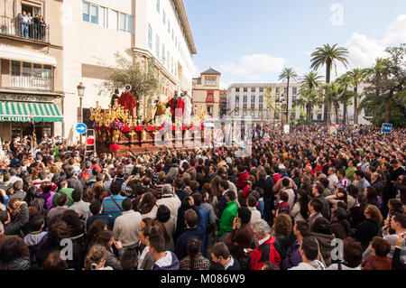 Float of Christ of the brotherhood of 'El Beso de Judas' during its penitential journey on Holy Monday. Stock Photo