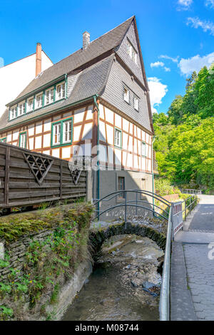 Public street view with romantic half-timbered houses of Bacharach on the Rhine. Rhineland-Palatinate. Germany. Stock Photo