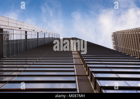 Skyscrapers from low angle view in city street Stock Photo