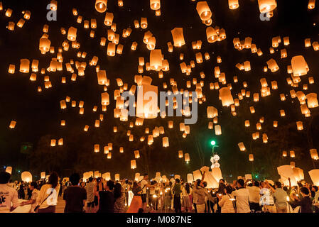 Yi Peng lantern festival where people release lantern in the sky, Thailand Stock Photo
