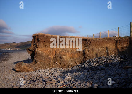 Costal erosion on the Ceredigion coast of Cardigan Bay Stock Photo
