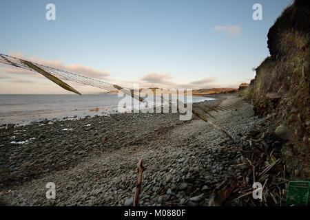 Costal erosion on the Ceredigion coast of Cardigan Bay Stock Photo