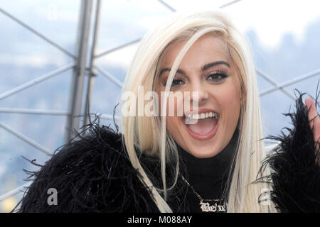 Bebe Rexha visits The Empire State Building on January 16, 2018 in New York City. Stock Photo