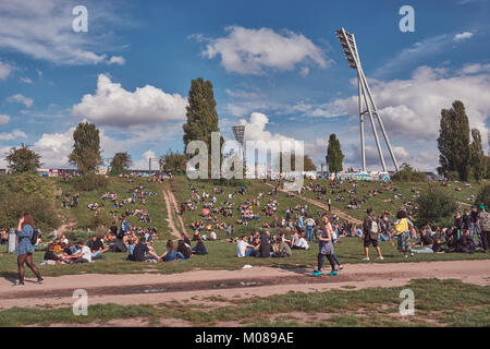 Berlin, Germany, September 10 / 2017 People enjoying their Sunday in Mauerpark. Stock Photo