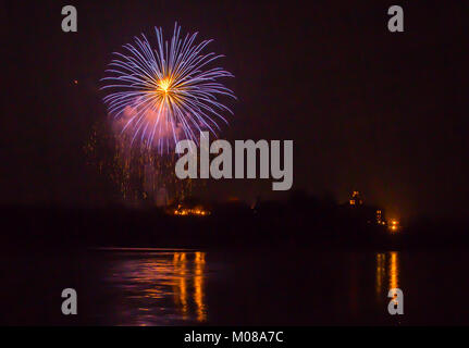 Fireworks in Rivalta castle Stock Photo