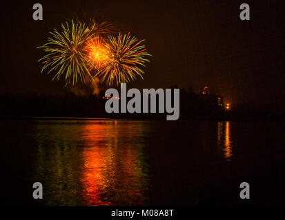 Fireworks in Rivalta castle Stock Photo
