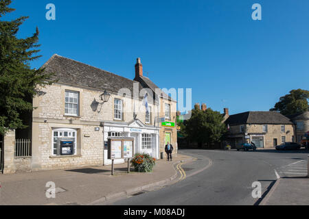 Shops in the main street through Lechlade in the Cotswolds, Gloucestershire, UK. Stock Photo