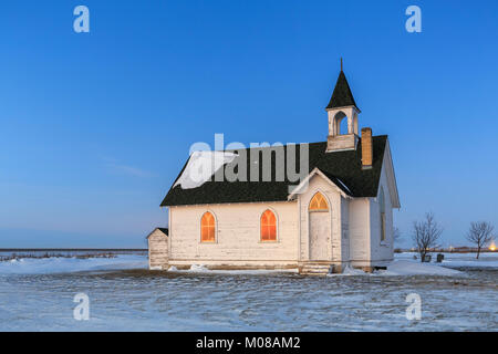 Abandoned church of the ghosttown Union Point, Manitoba, Canada. Stock Photo