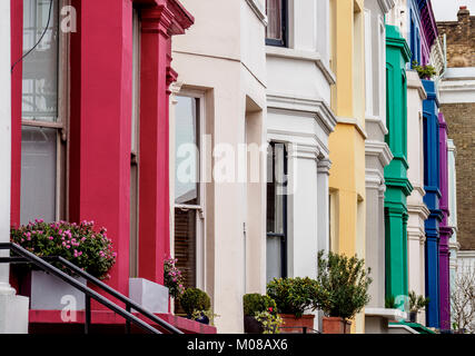 England, London, Notting Hill, Colourful Houses on Denbigh Terrace
