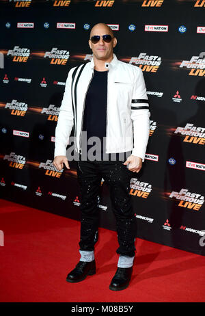 Vin Diesel attending the World Premiere of Fast & Furious Live, held at the 02, Peninsula Square, London. Picture Date: Friday 19th January, 2018. Photo credit should read: Ian West/PA Wire Stock Photo