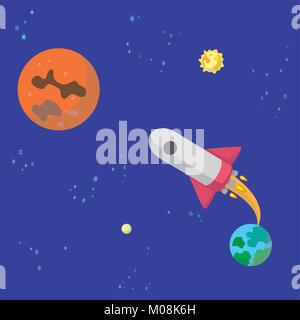 The rocket takes off from Earth to Mars Stock Vector