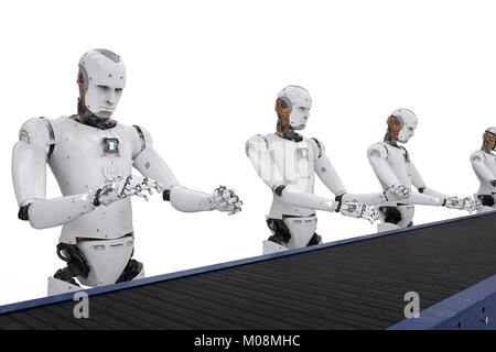 3d rendering android robot assembly line with conveyor line Stock Photo ...