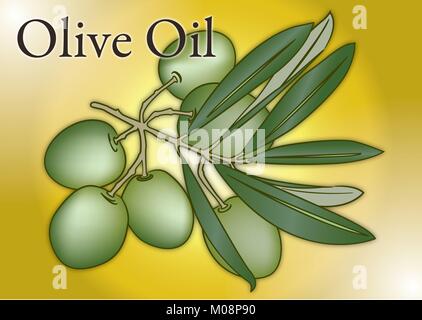 Olive branch for olive oil, illustration Stock Vector