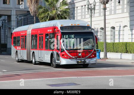 LOS ANGELES, USA - APRIL 5, 2014: People ride a Metro bus in Los Angeles. Typical monthly ridership of Metro buses in LA area is 30 million rides (Mar Stock Photo