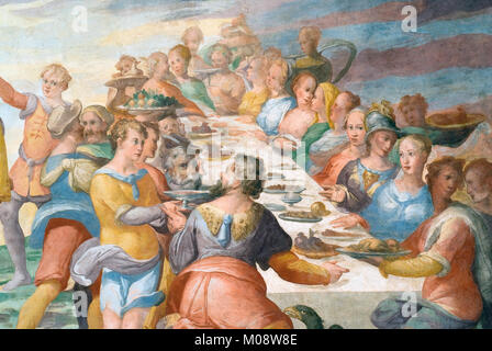 Painting 'Convito degli Dei' (Banquet of the Gods) by Salvio Savini, 1580, Palazzo della Corgna, Città della Pieve, Umbria, Italy Stock Photo