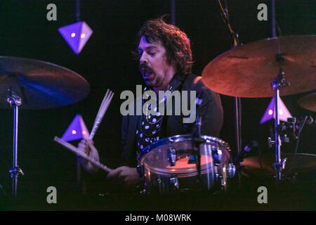 Norway, Oslo - November 24, 2017. The American indie rock band The War On Drugs performs a live concert at Oslo Spektrum. Here drummer Charlie Hall is seen live on stage. (Photo credit: Gonzales Photo - Stian S. Moller). Stock Photo