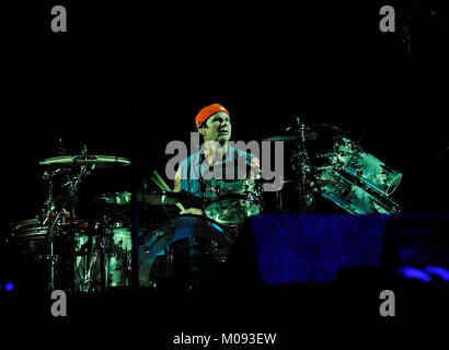 The American rock band Red Hot Chili Peppers performs a live concert at the German music festival Rock im Pott 2012 at Veltins-Arena in Gelsenkirchen. Here drummer Chad Smith is pictured live on stage. Germany, 25/08 2012. Stock Photo